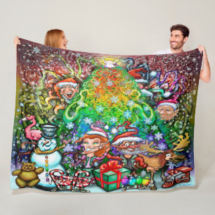 Cobertor De Velo Árvore de Natal com amigos tortos Fleece Blanket