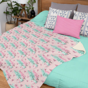 Cobertor De Velo Árvore de Natal de Gengibre Colorida Rosa Azul Aqu