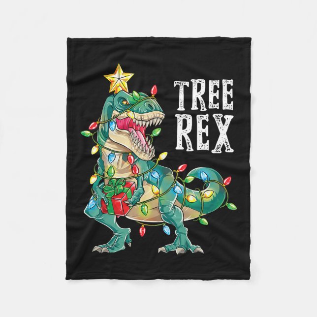 Cobertor De Velo Árvore de Natal Dinossauro Rex Pajamas Men Boas Xm (Frente)