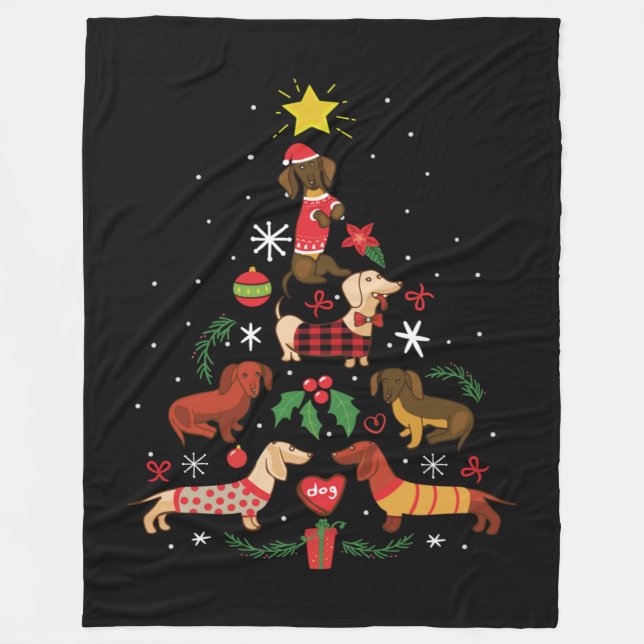 Cobertor De Velo Árvore de Natal Engraçado Dachshund (Frente)