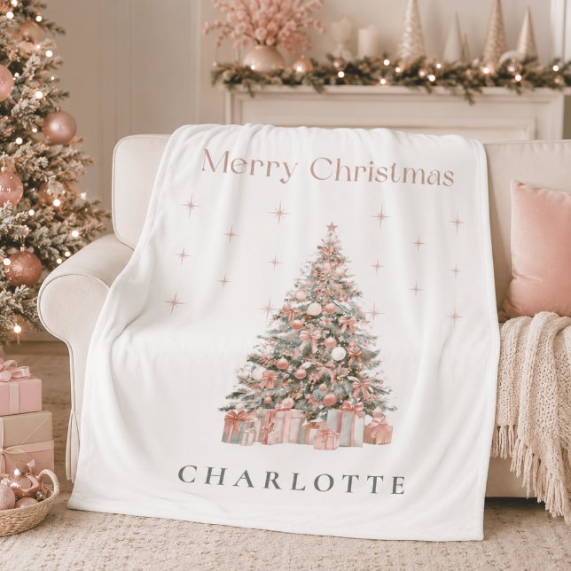 Cobertor De Velo Árvore de Natal Modern Blush Personalizada de Féri (Criador carregado)