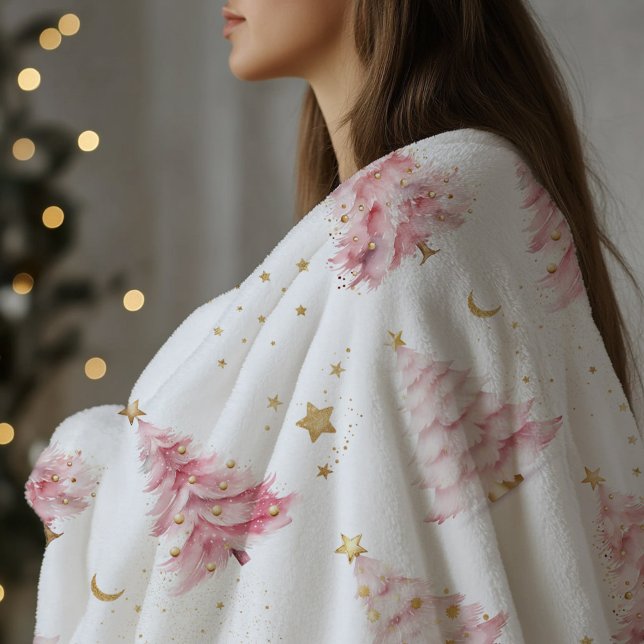 Cobertor De Velo Árvore de Natal Rosa Feminina  (Pink Christmas Tree Blanket)