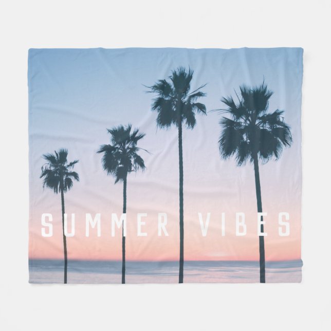 Cobertor De Velo Árvore de Palma Rosa e Azul Tropical Personalizada (Frente (Horizontal))