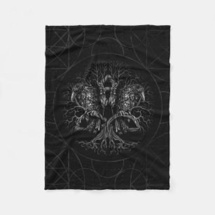 Cobertor De Velo Árvore de vida - Yggdrasil com corvos