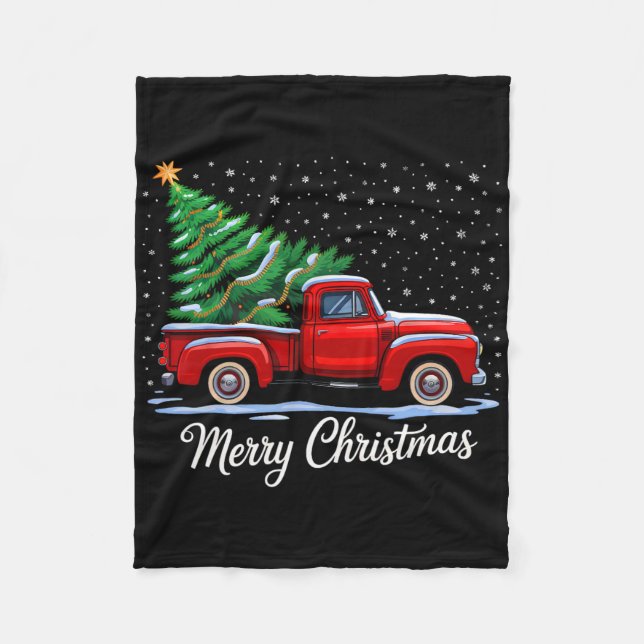 Cobertor De Velo Árvore Feliz De Natal No Vagão Vermelho De Caminhã (Frente)