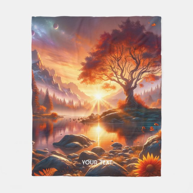 Cobertor De Velo Árvore Laranja Fantasy Cuja Pista Solta (Frente)