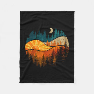 Cobertor De Velo Árvores da floresta vintage pôr do sol lua ao ar l