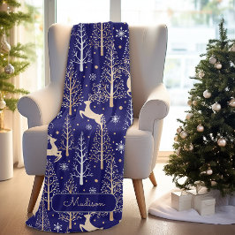 Cobertor De Velo Árvores de Natal bonitas monograma azul