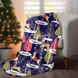 Cobertor De Velo Árvores-de-natal bonitas monograma azul