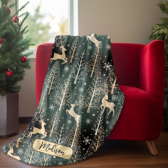 Cobertor De Velo Árvores de Natal bonitas monograma verde (Criador carregado)
