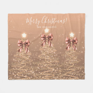 Cobertor De Velo Árvores de Natal com Laços em Dourado Rosa Festivo