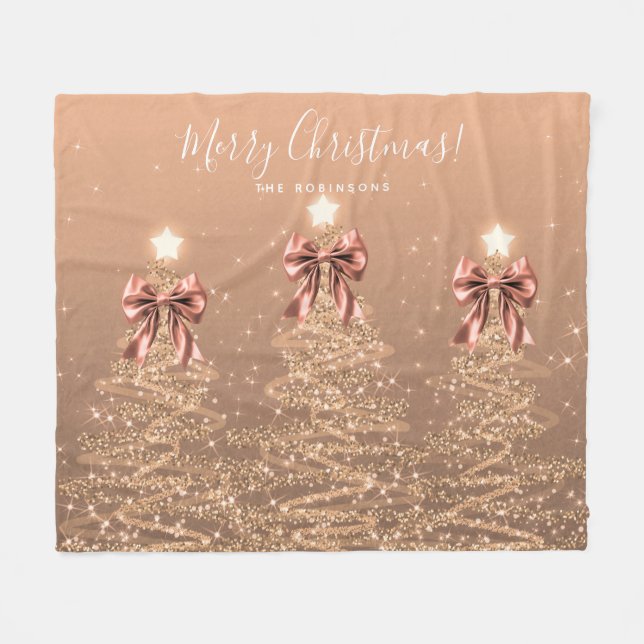 Cobertor De Velo Árvores de Natal com Laços em Dourado Rosa Festivo (Frente (Horizontal))