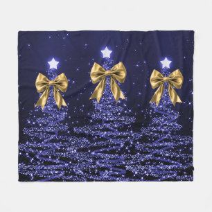 Cobertor De Velo Árvores de Natal Espelhadas Azul Marinho com Laço