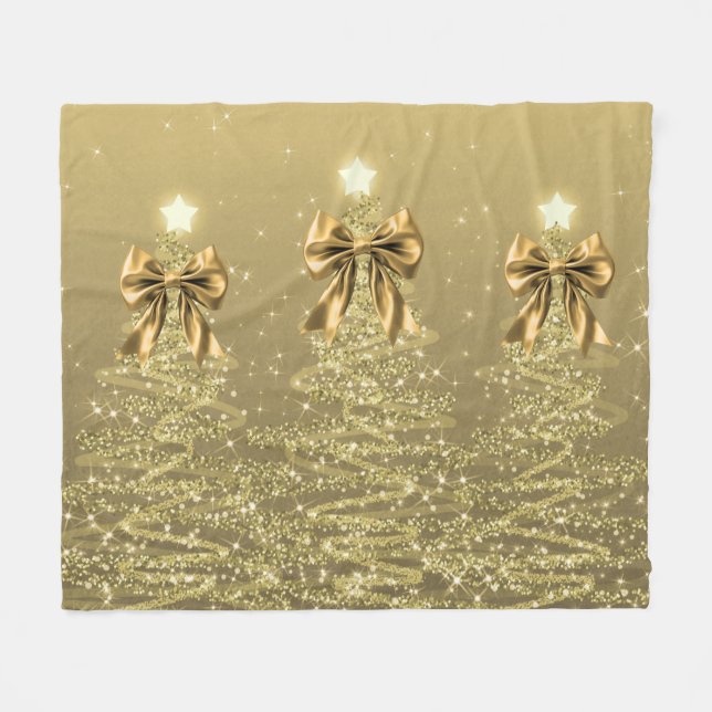 Cobertor De Velo Árvores de Natal Espelhadas Douradas com Laço de F (Frente (Horizontal))