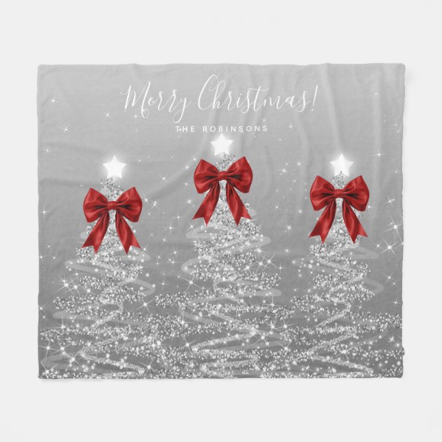 Cobertor De Velo Árvores de Natal Prateadas de Festa com Arcos Verm (Frente (Horizontal))