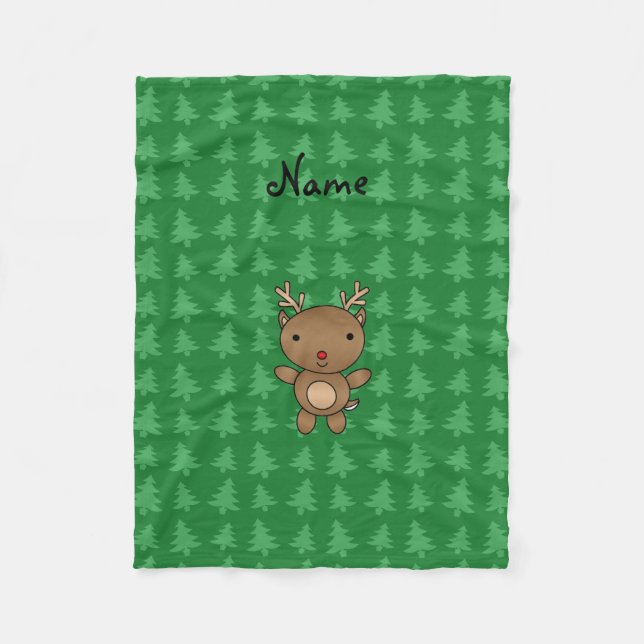 Cobertor De Velo Árvores de natal verde de renas personalizadas (Frente)