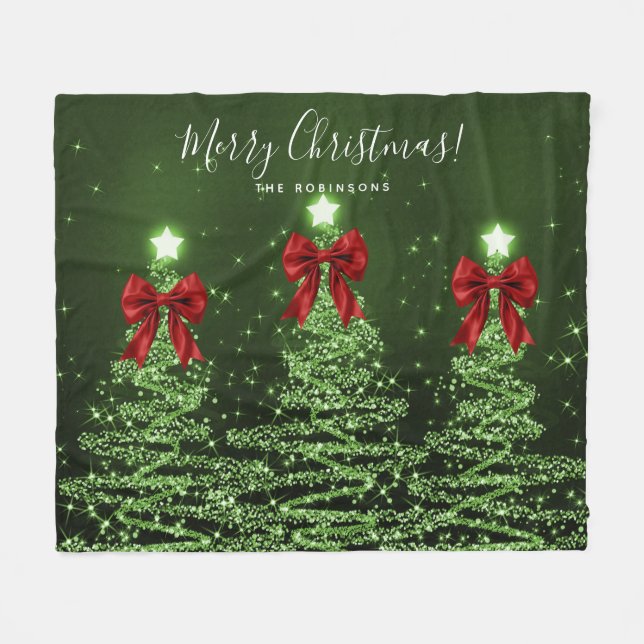 Cobertor De Velo Árvores de Natal Verdes Festivas com Laços Vermelh (Frente (Horizontal))