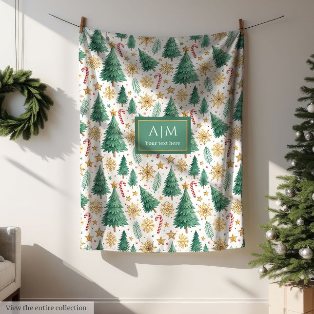 Cobertor De Velo Árvores de Natal, vermelhas e douradas (Holiday red and gold watercolor Christmas trees Fleece Blanket)