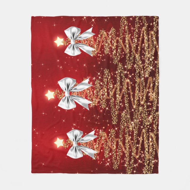 Cobertor De Velo Árvores Espelhadas de Natal Vermelho Dourado Prata (Frente)