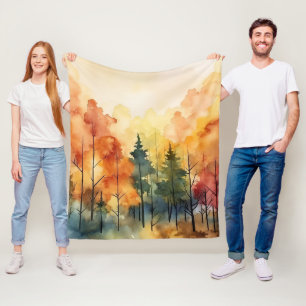 Cobertor De Velo Árvores Sonhadoras em Aquarela em Paleta de Outono