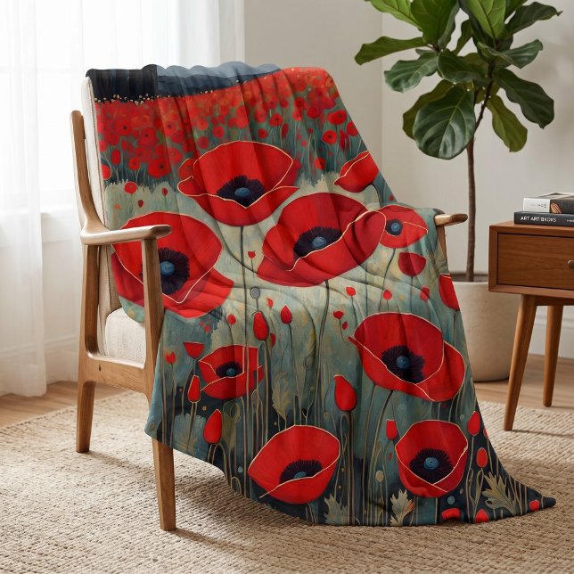 Cobertor De Velo As Papoulas (The Poppies Fleece Blanket from Ricaso. Stunning red poppy flower art throw. available in 3 sizes)