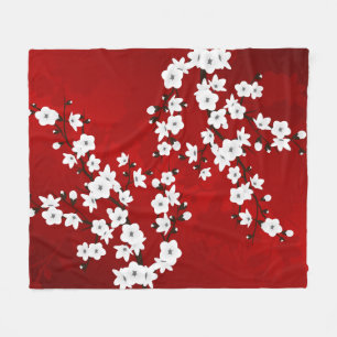 Cobertor De Velo Asia Floral White Chersom Red
