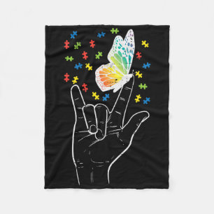 Cobertor De Velo Asl Love Sinal Butterfly Quebra-cabeça Autism Awar