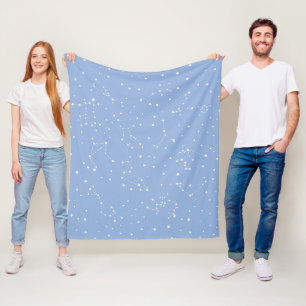 Cobertor De Velo Astrologia Azul Pastel Estrelas Constelação Branco