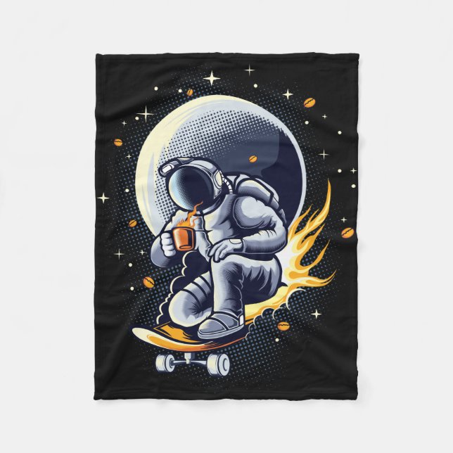 Cobertor De Velo Astronauta Andando de Skate com Café (Frente)