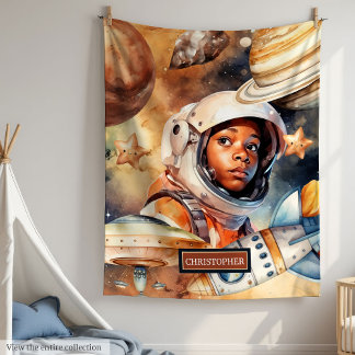 Cobertor De Velo Astronauta Blanket para Boys Negros - Presente de 