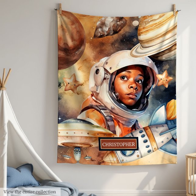 Cobertor De Velo Astronauta Blanket para Boys Negros - Presente de  (Astronaut Blanket for Black Boys Cute Space Gift)