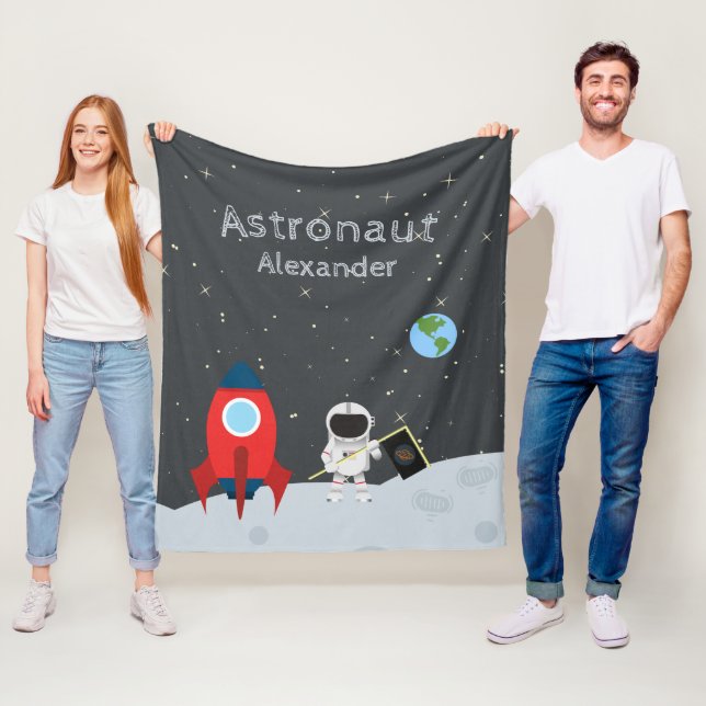 Cobertor De Velo Astronauta de Menino na Lua, Nome Monograma (In Situ)