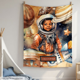 Cobertor De Velo Astronauta Sonha Blanket Black Boy Watercolor Spac