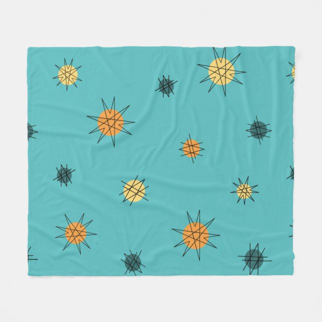 Cobertor De Velo Atomic Age Starburst Planets Turquoise (Frente (Horizontal))