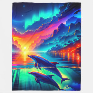 Cobertor De Velo "Aurora Dolphin Sunset - Arte do Oceano Vibrante"