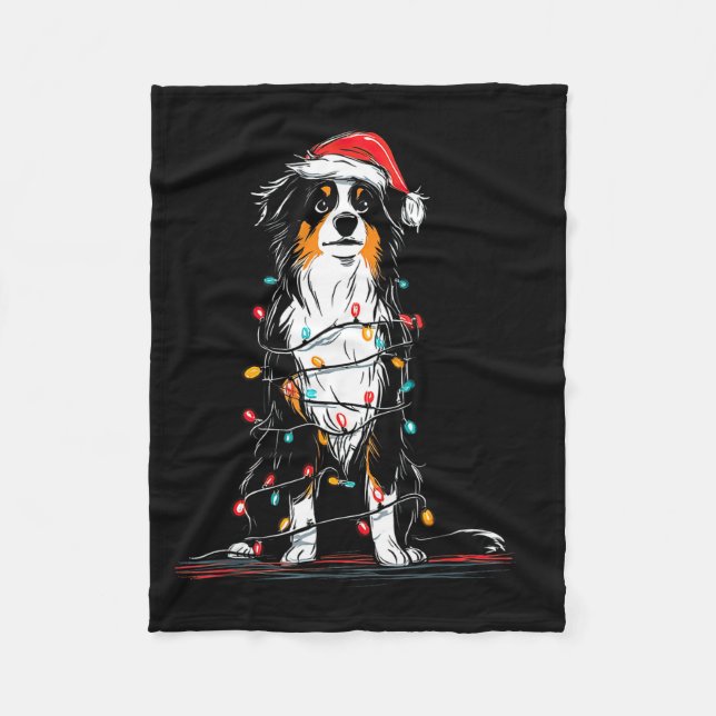 Cobertor De Velo Australian Shepherd Christmas Graphics Dog Lights  (Frente)