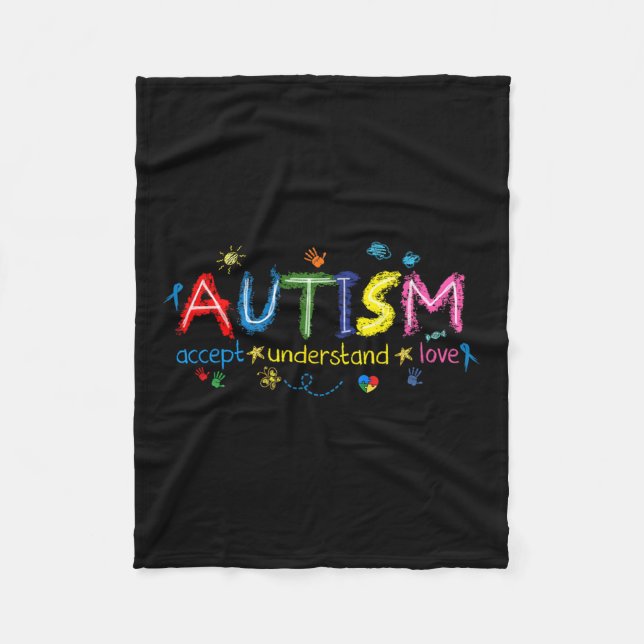 Cobertor De Velo Autismo Conscientista Accept Compreende Amor Com A (Frente)