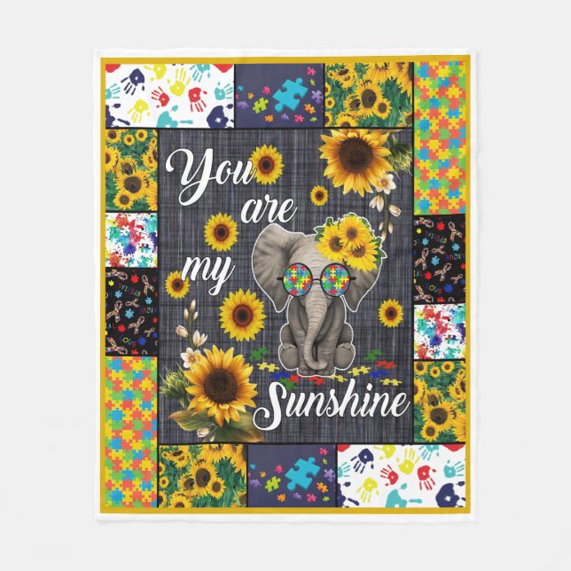 Cobertor De Velo Autismo Elefante Girassol Você É Meu Sol (Frente)