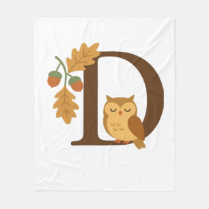 Cobertor De Velo Autumn Alphabet Monograma - Letra D - Coruja com O