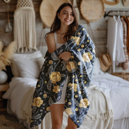 Cobertor De Velo Autumn Art Nouveau Yellow Floral Vine