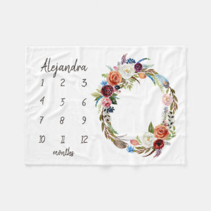 Cobertor De Velo Autumn Boho Blooms Monograma Baby Milestone Foto