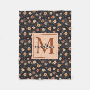 Cobertor De Velo Autumn Dark Moody Terracotta Floral Monograma