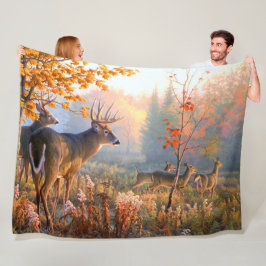 Cobertor De Velo Autumn Deer Bucks n Does Forest Meadow