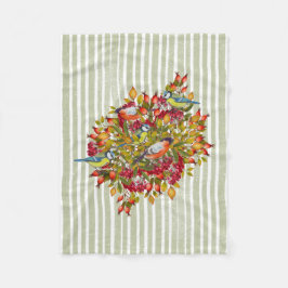 Cobertor De Velo Autumn Deixa Berries e Birds Shabby Stripes