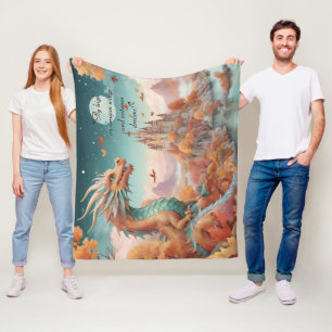Cobertor De Velo Autumn Dragon River Castle Starry Night Text