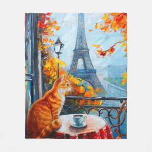 Cobertor De Velo Autumn Parisiense Ginger Cat em um café