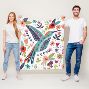 Cobertor De Velo Ave Colorida e Flores de Arte Folclórica Escandina