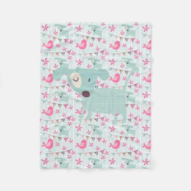 Cobertor De Velo Aves, Cães, Bandeiras, Flores (Frente)