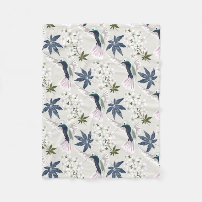 Cobertor De Velo Aves e flores brancas. (Frente)