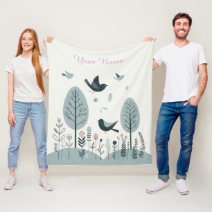 Cobertor De Velo Aves e Floresta Nórdicas Personalizadas